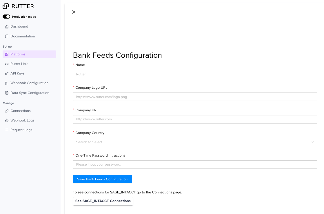 Bank Feeds Config UI