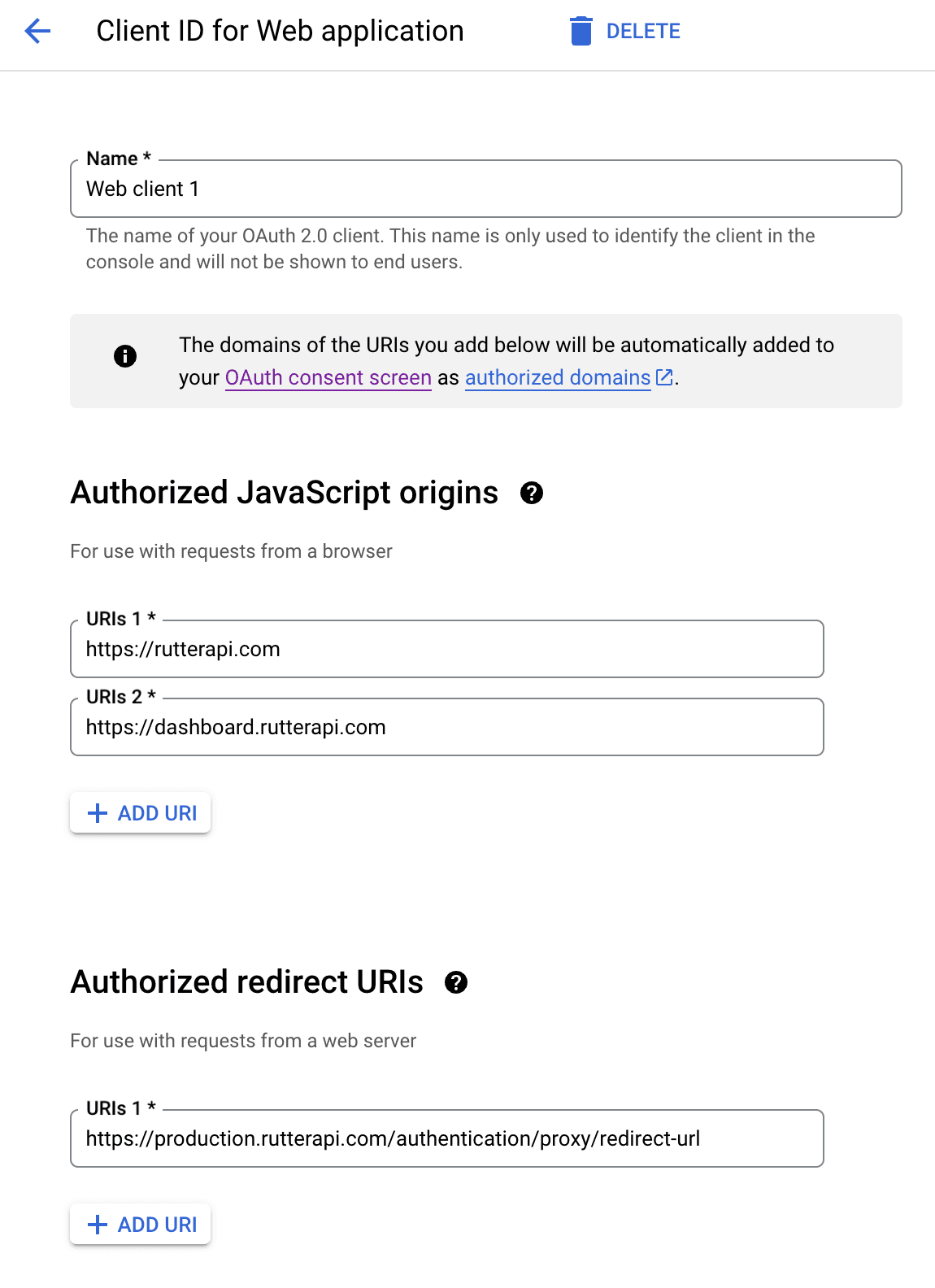 Google OAuth Credential Settings