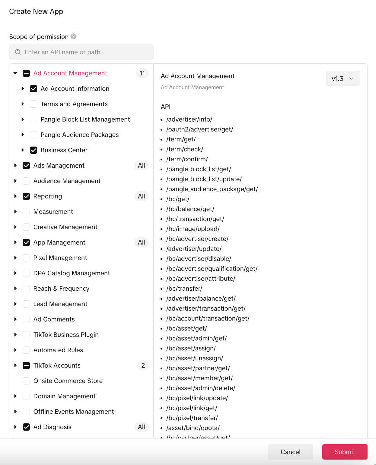 TikTok Developer App Permission Settings